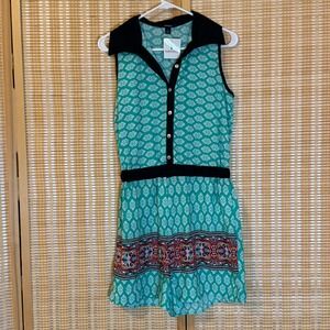 Espresso Womens Teal Geometric Paisley Border Print Sleeveless Romper Small